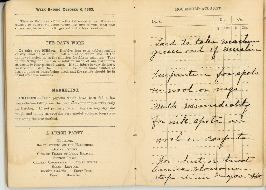 Pages from Mina’s annotated copy of Helen Campbell’s Housekeeper’s Yearbook