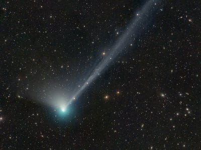 Comet C/2022 E3 (ZTF) viewed through a telescope on December 24, 2022. It will reach its nearest point to Earth in early February.