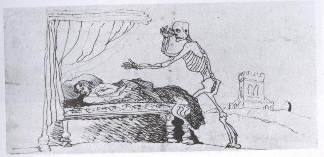 A self-caricature of Branwell on his deathbed