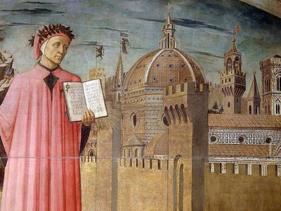 Portrait of Dante Alighieri, Florence and the allegory of the Divine Comedy, 1465, detail.