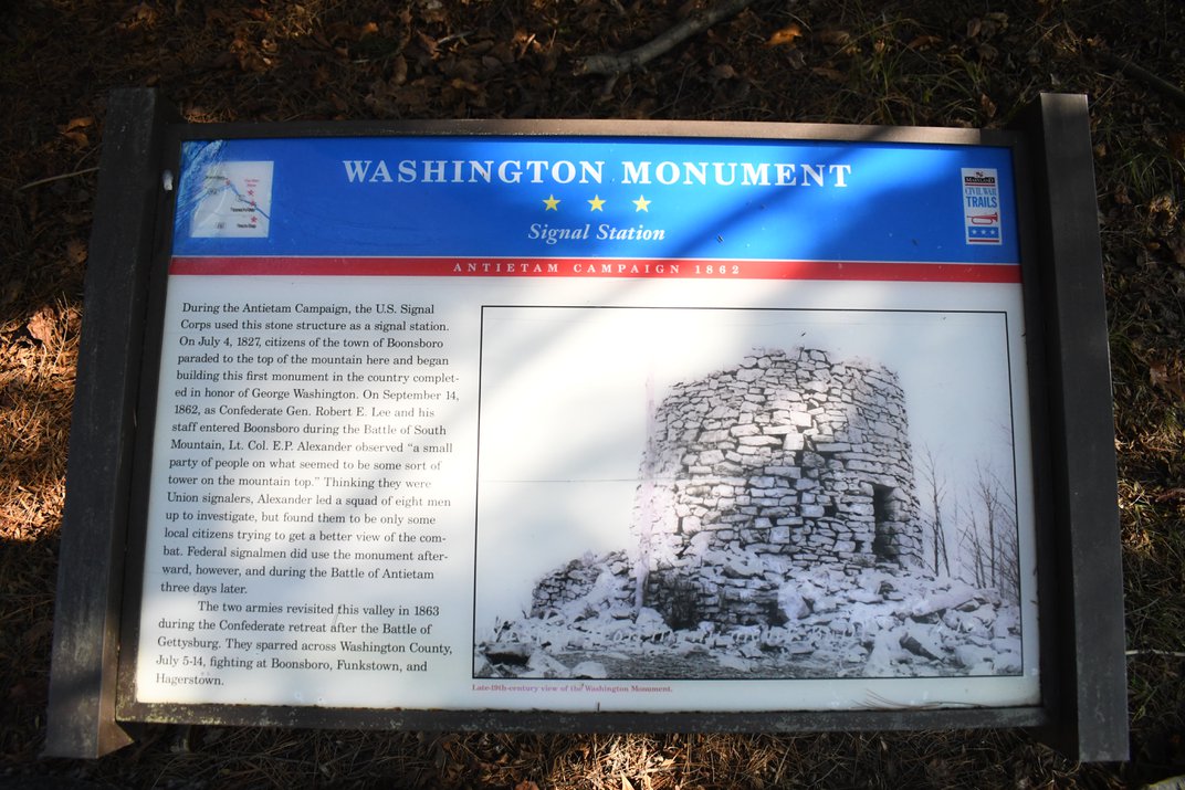 An info board outlining the monument's Civil War history