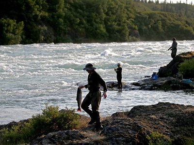 Anglers in Iliamna, Alaska, catch sockeye salmon. The Environmental Protection Agency said the proposed Pebble Mine project would damage salmon fisheries in the Bristol Bay watershed.