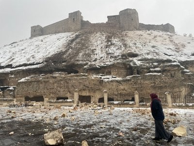 The damaged castle following the earthquakes on February 6
