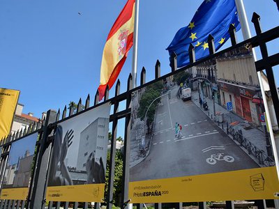 The Cultural Office of the Embassy of Spain in Washington is hosting a photography exhibit, PHotoEspaña, posted on the fence surrounding its historic mansion.