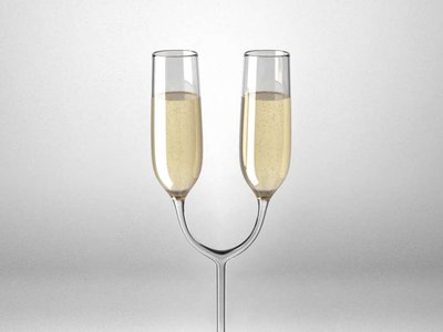 A "deliberately inconvenient" twin champagne glass created by Athens-based architect Katerina Kamprani